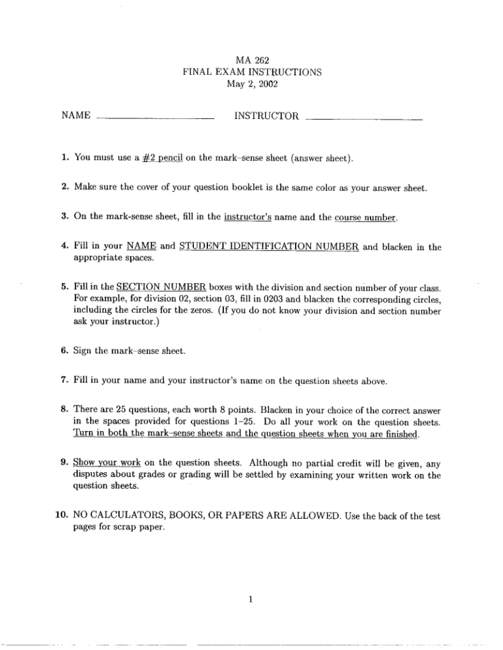 Final Examination Instructions