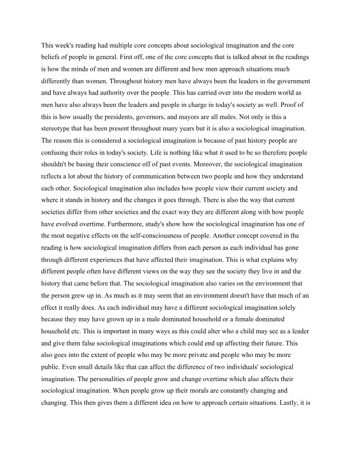 Core Concepts of the Sociological Imagination