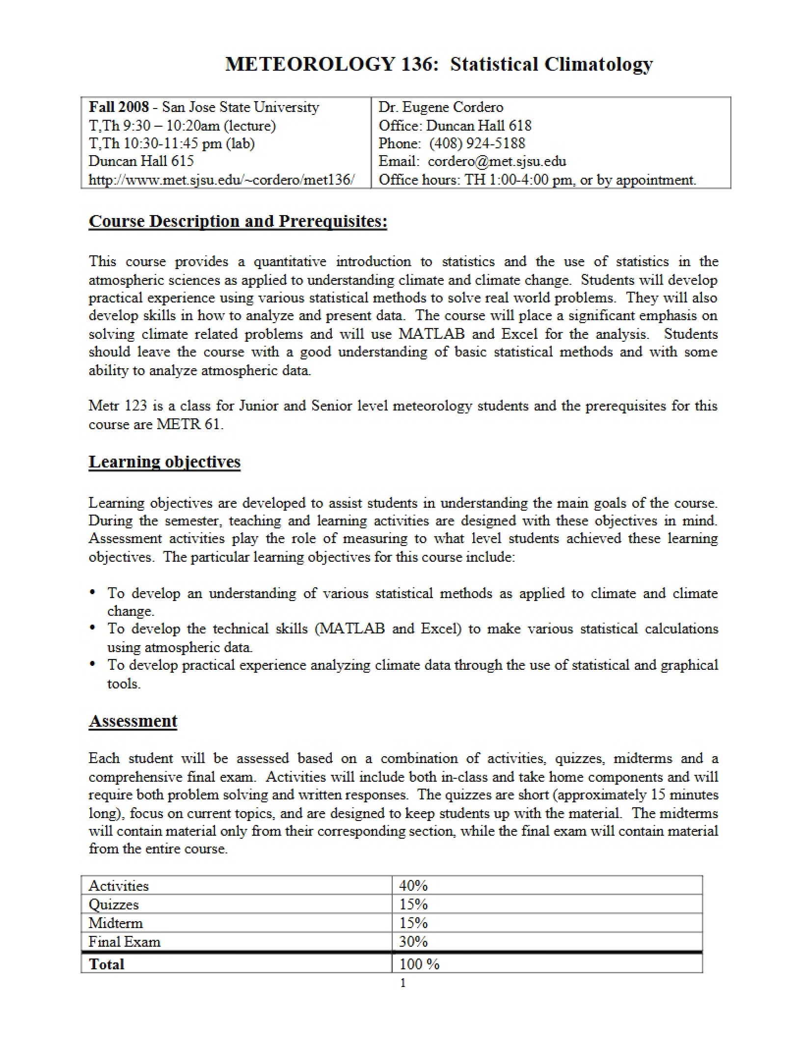 Empirical Techniques in Meteorology Syllabus