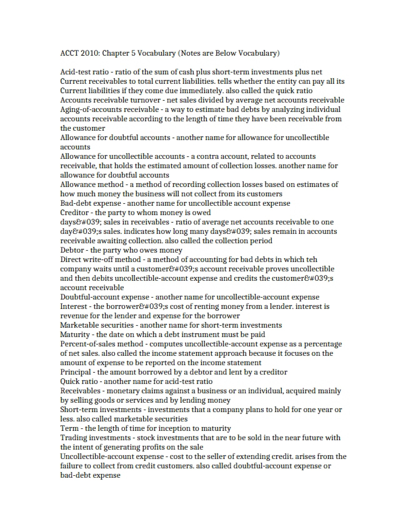 Vocabulary for Chapter 5