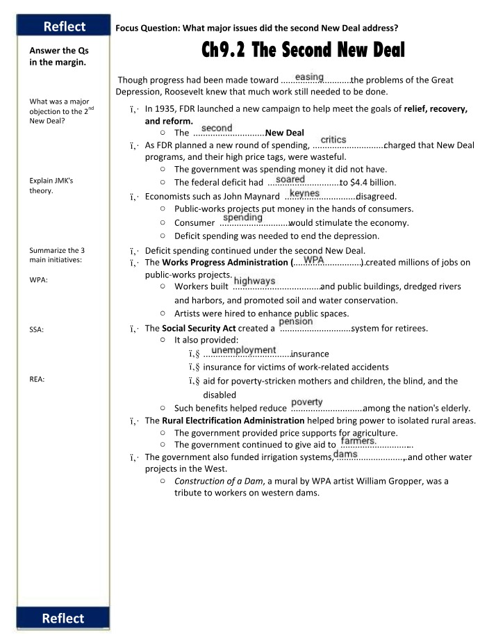 Major Issues of the Great Depression and the Second New Deal