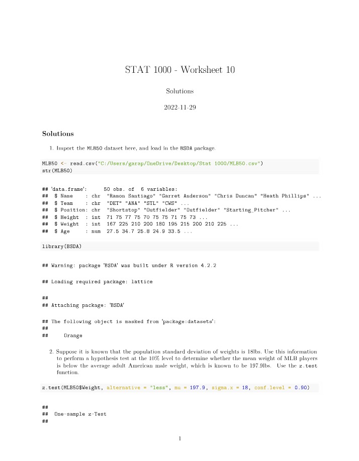 Worksheet 10 for STAT 1000