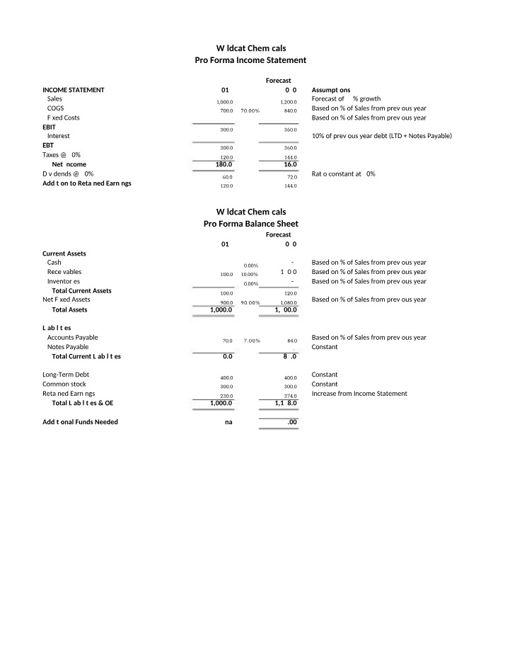 Wildcat Chemicals - Income Statement and Balance Sheet