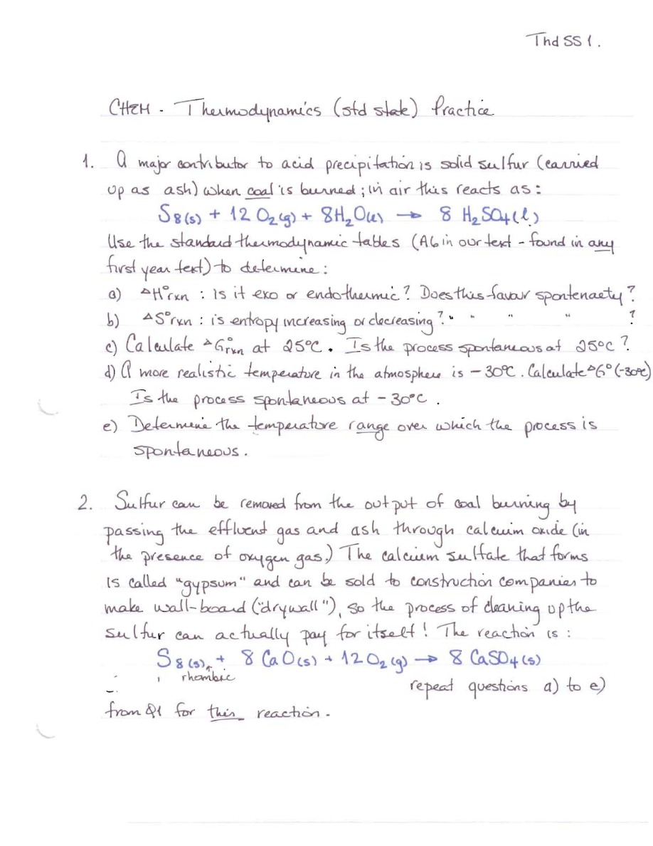 CHEM 1101 Thermodynamics (std. state) Practice Problems