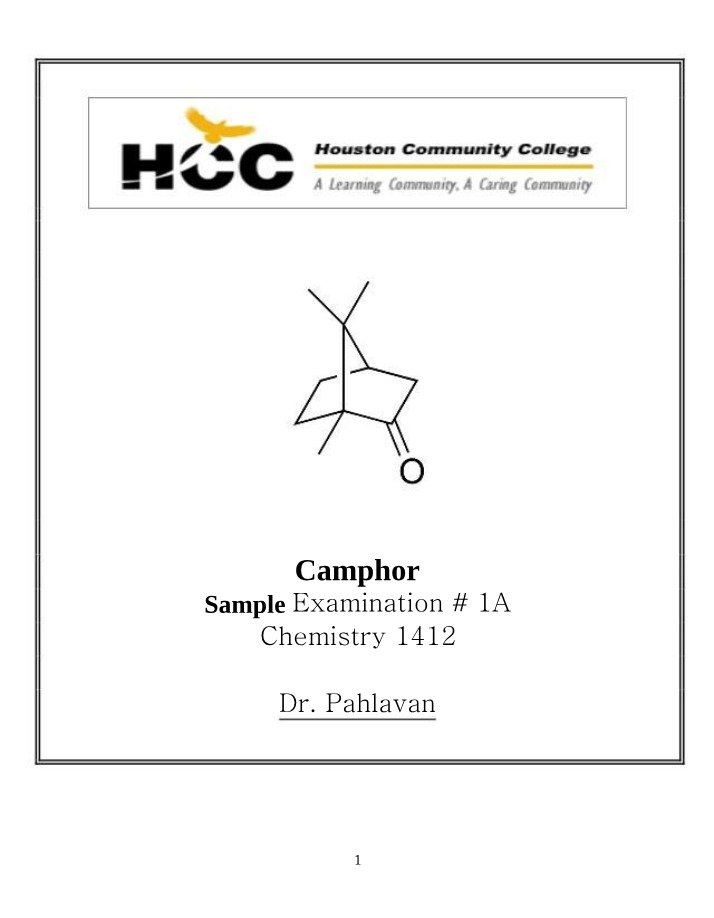 CHEM 1412 Sample Exam #1 - Colligative Properties
