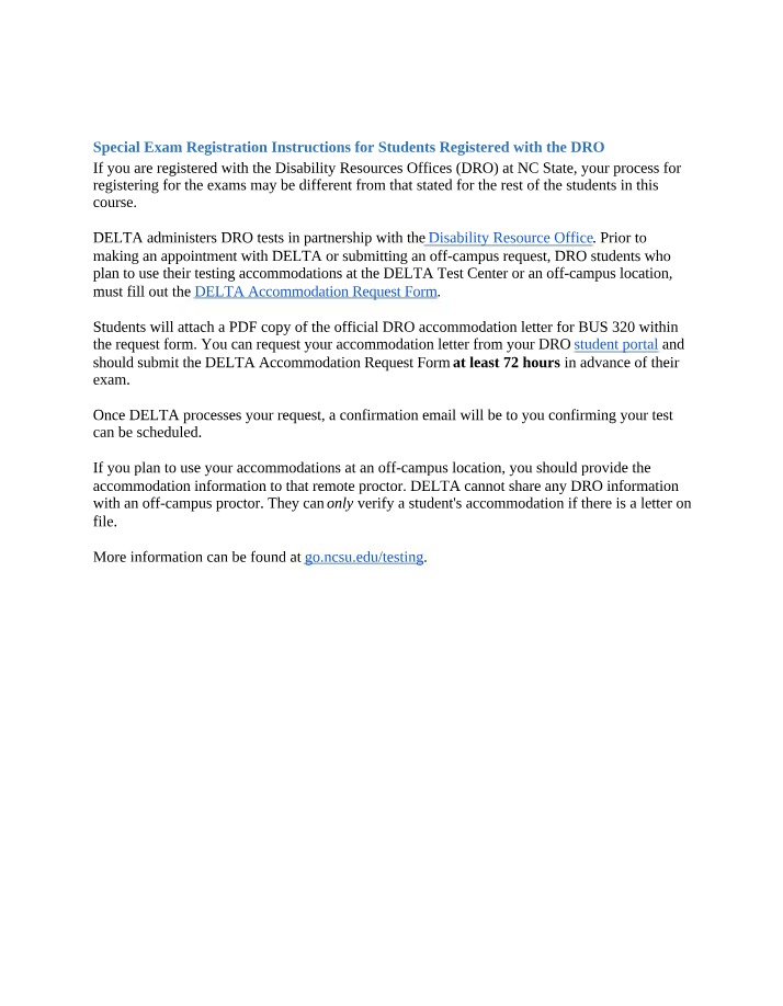Special Exam Registration for DRO Students