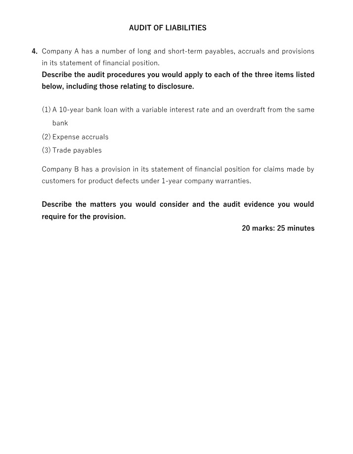 Audit Procedures for Liabilities - Bank Loan, Expense Accruals, and Trade Payables
