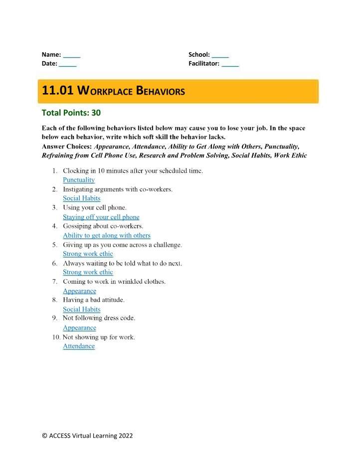 Workplace Behaviors - A Soft Skills Quiz