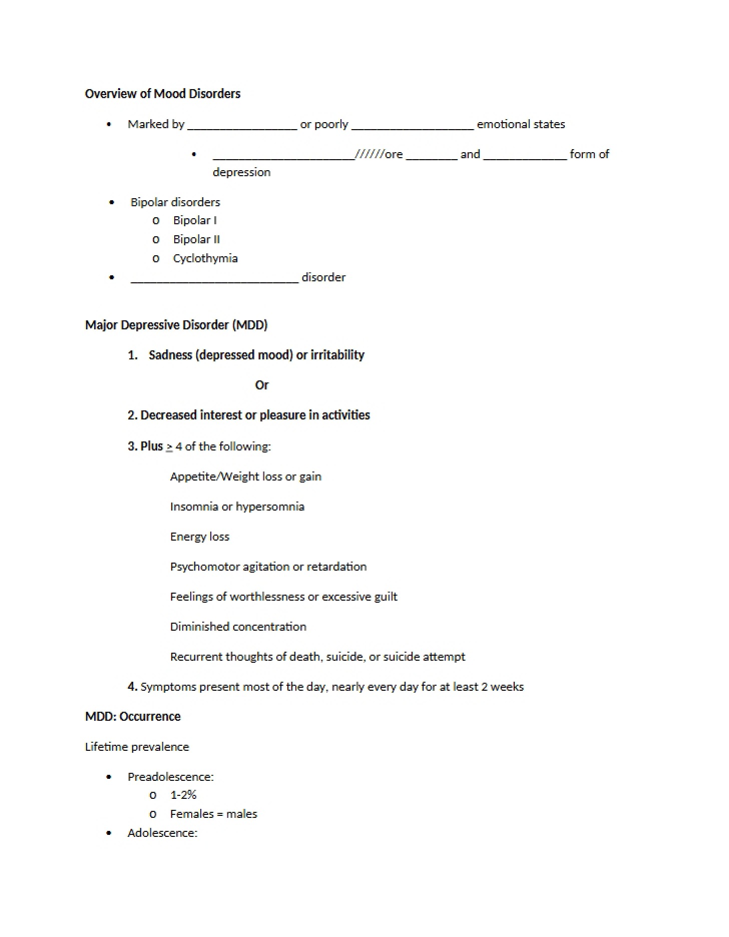 Mood Disorders Overview