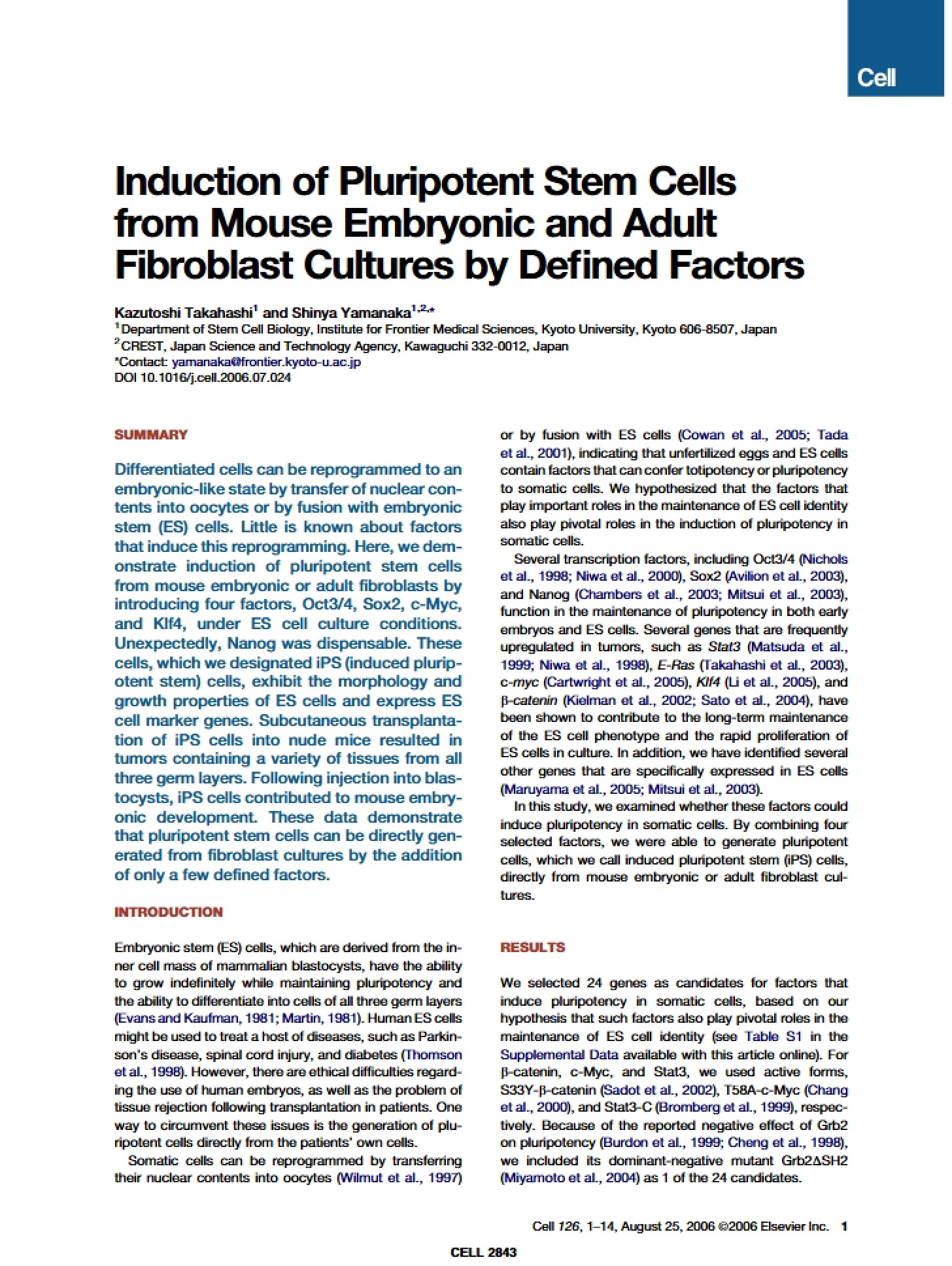 Pluripotent Stem Cell Induction