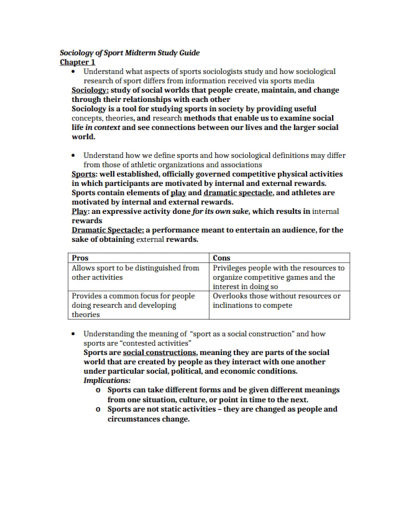 Midterm Study Guide for Sport Sociology
