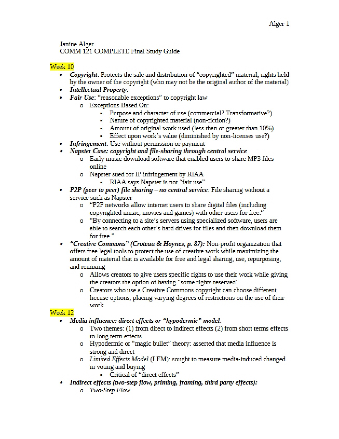 Guide for Final Exam Study
