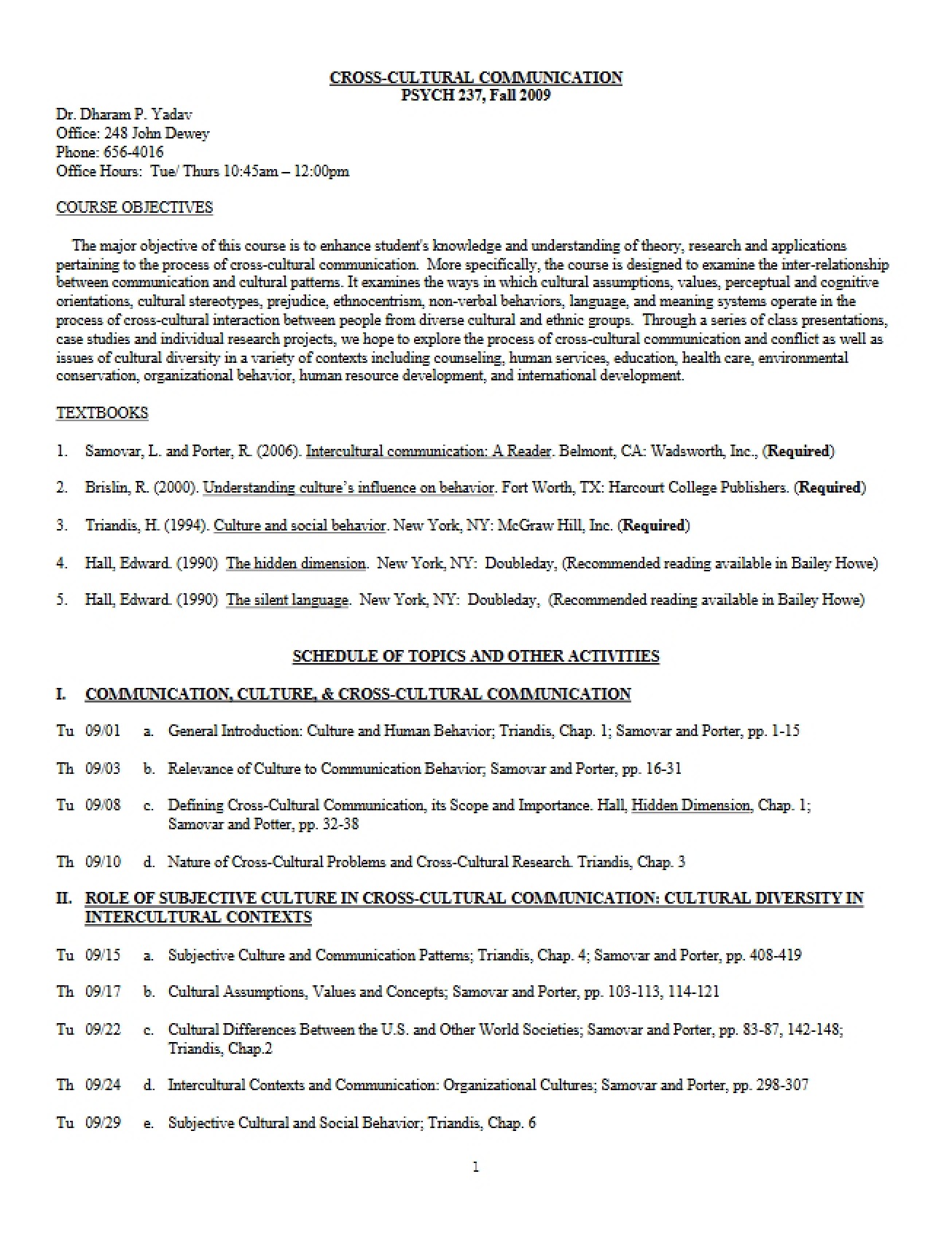 Cross-Cultural Communication Syllabus