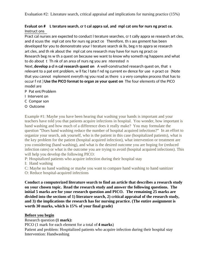 Evaluation 2 - Literature Search, Critical Appraisal and Implications