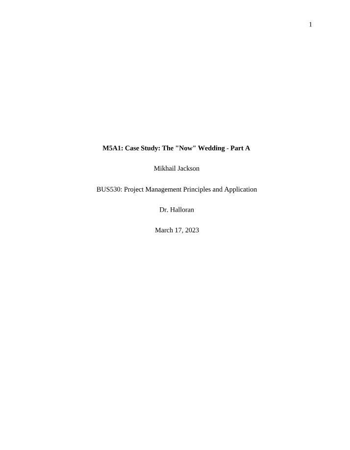 The Now Wedding Case Study - Part A
