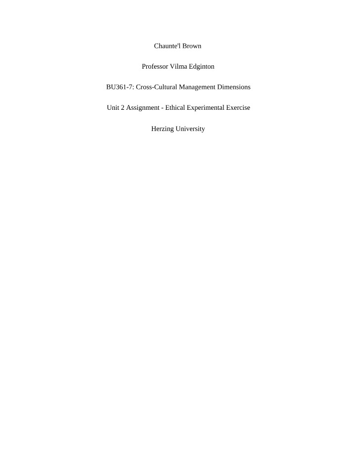 Unit 2 Assignment - Ethical Experimental Exercise