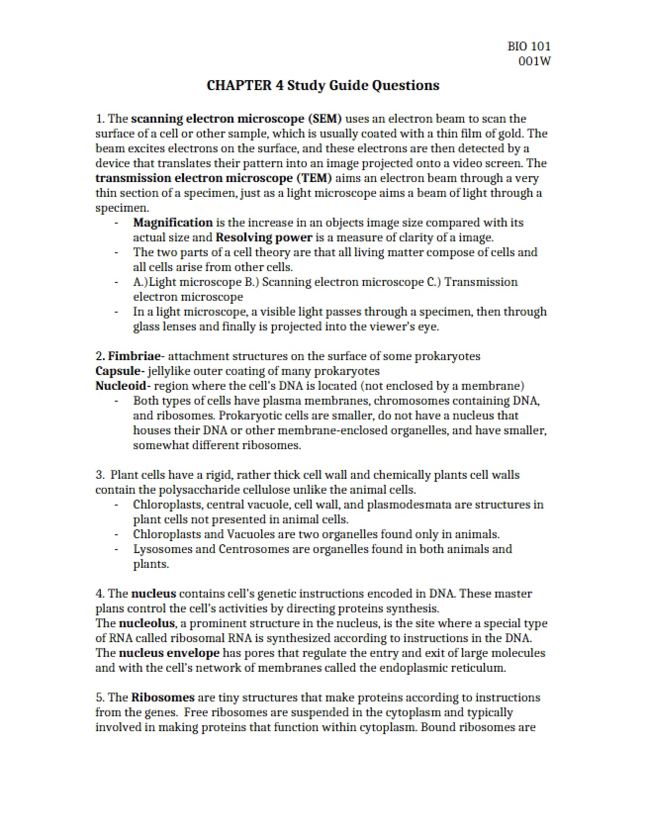 Study Guide Questions Chapter 4