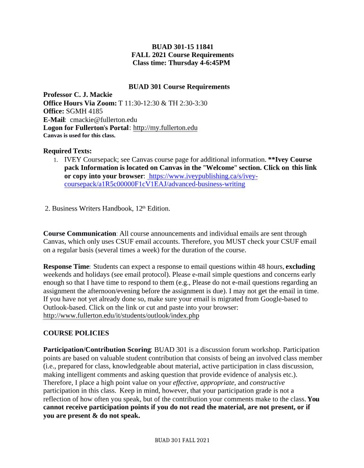 BUAD 301 Fall 2021 Syllabus
