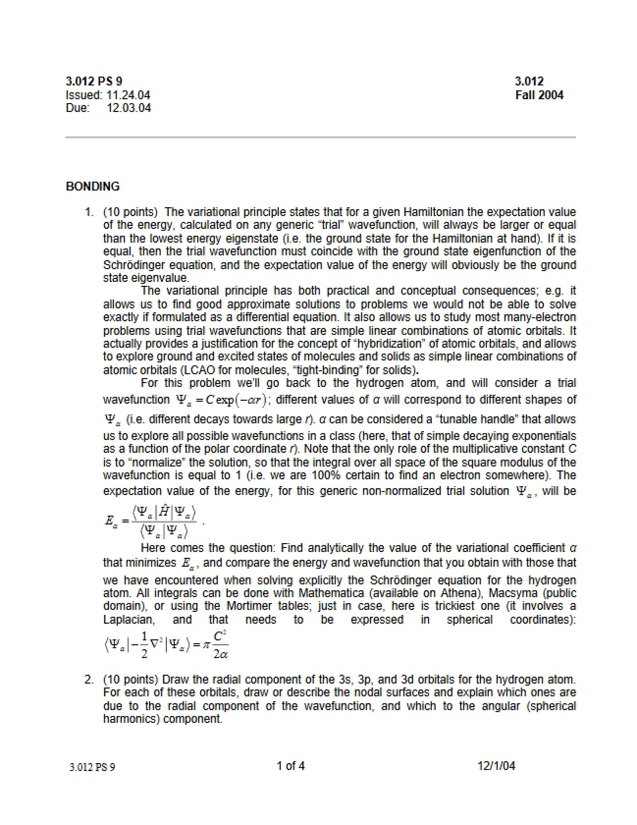 Ninth Problem Set