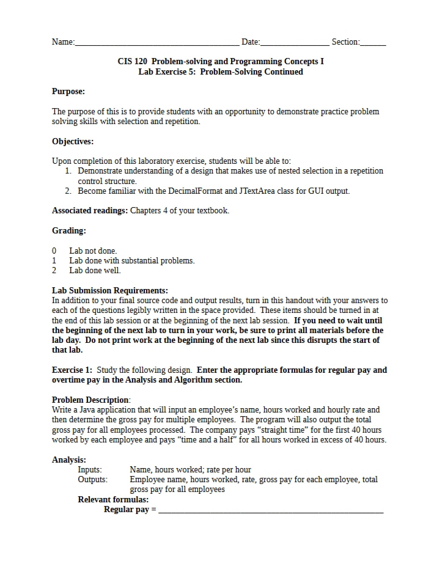 Lab 5 Continued Problem Solving (CIS 120 Concepts I)