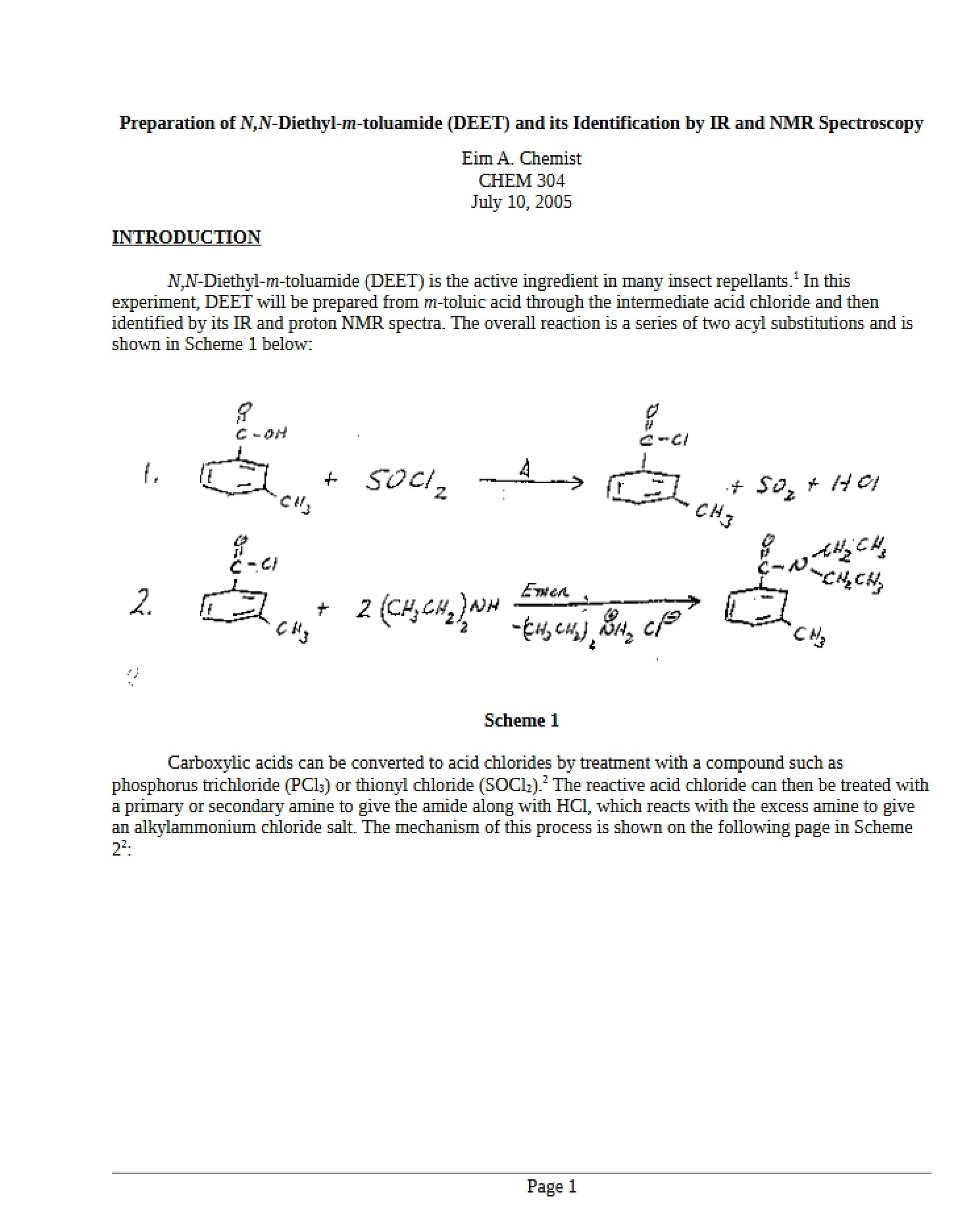 Preparation and Identification of DEET