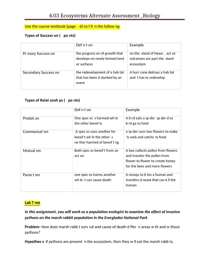 4.03 Ecosystems - Biology Alternate Assessment