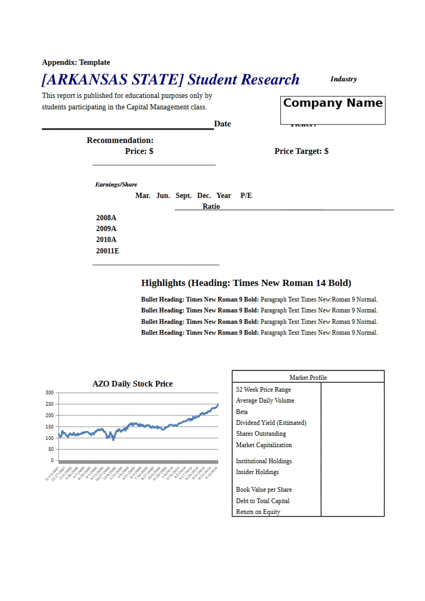 Template for Equity Research Report