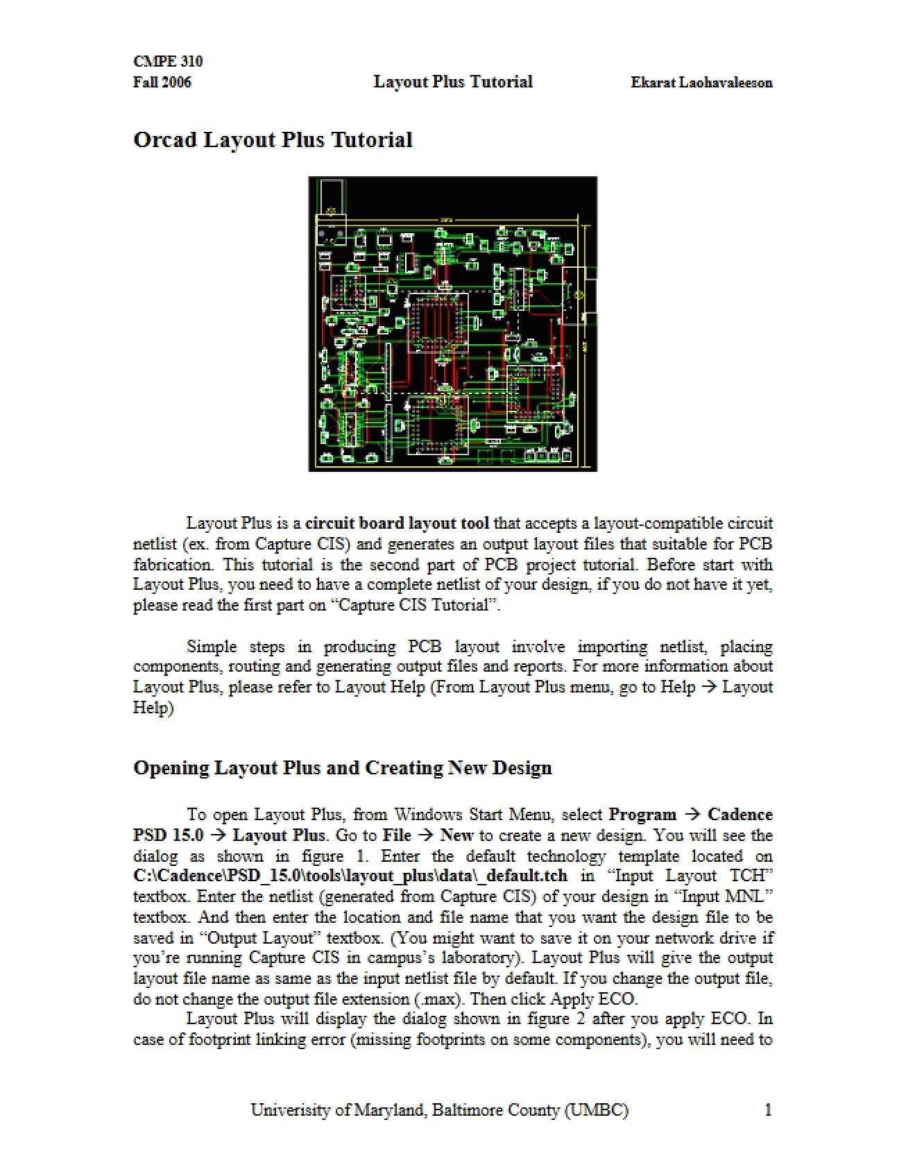 Guide to Using Orcad Layout Plus