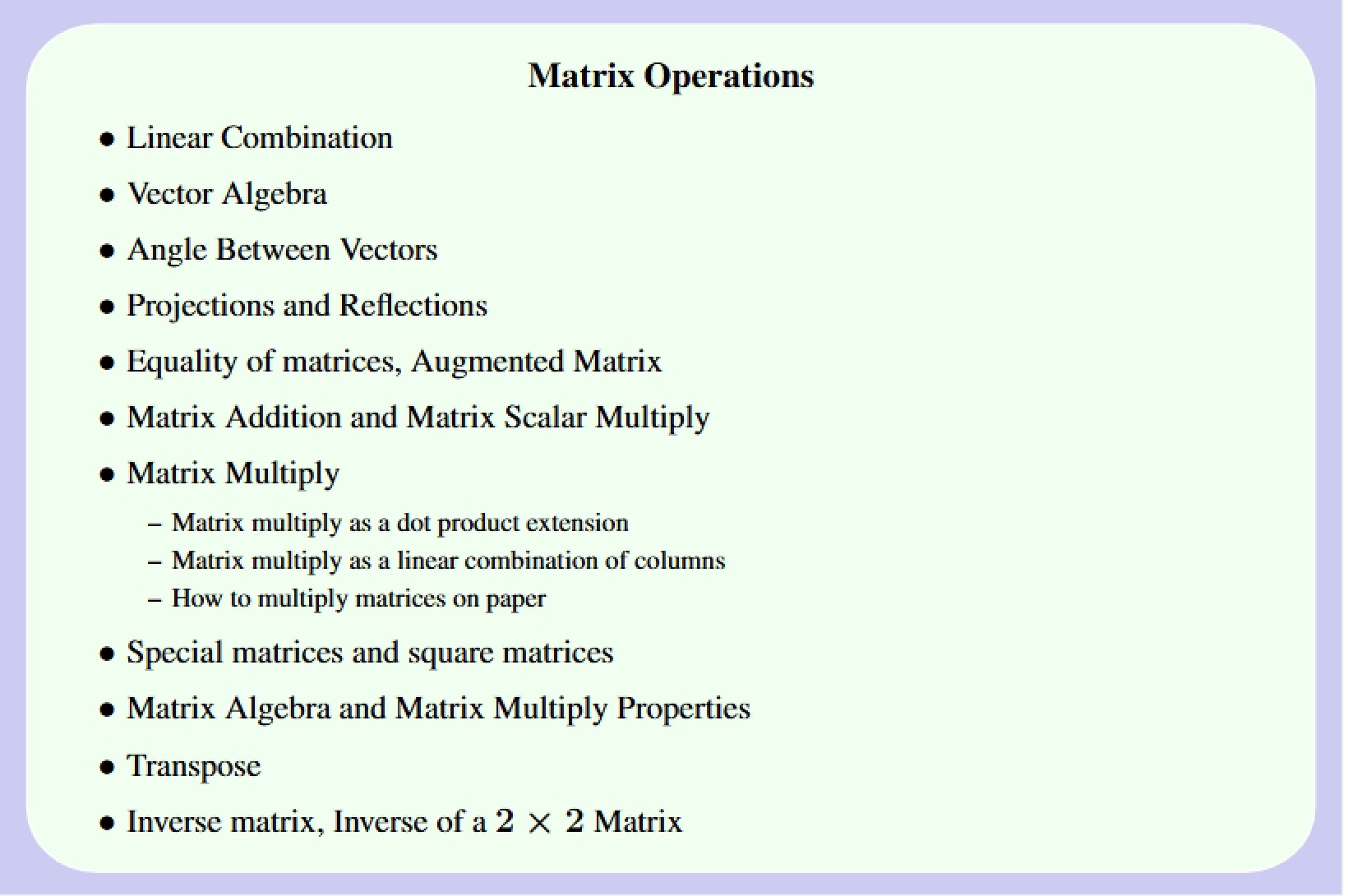 Operations Performed on Matrices