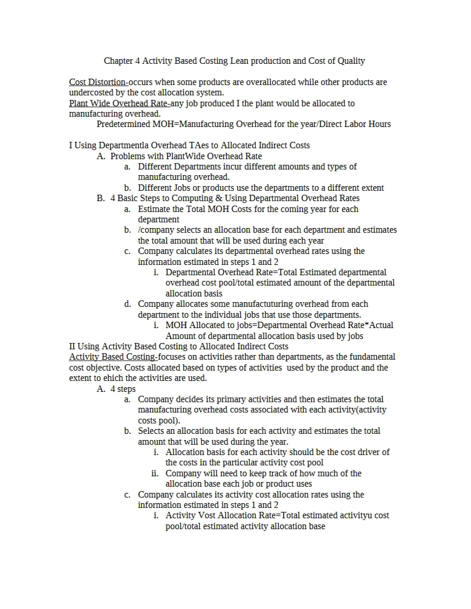 Activity Based Costing and Lean Production Chapter 4