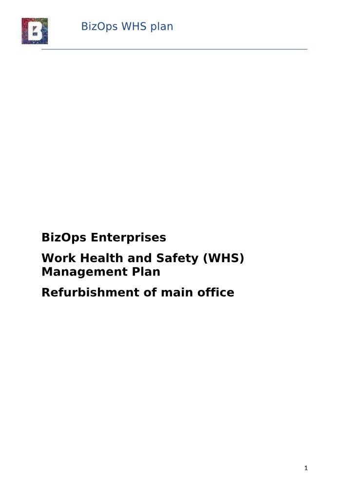 WHS Plan for BizOps