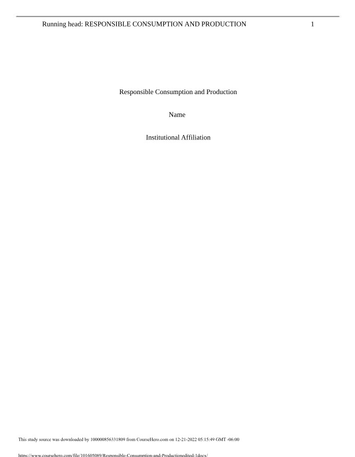 Responsible Consumption and Production Study