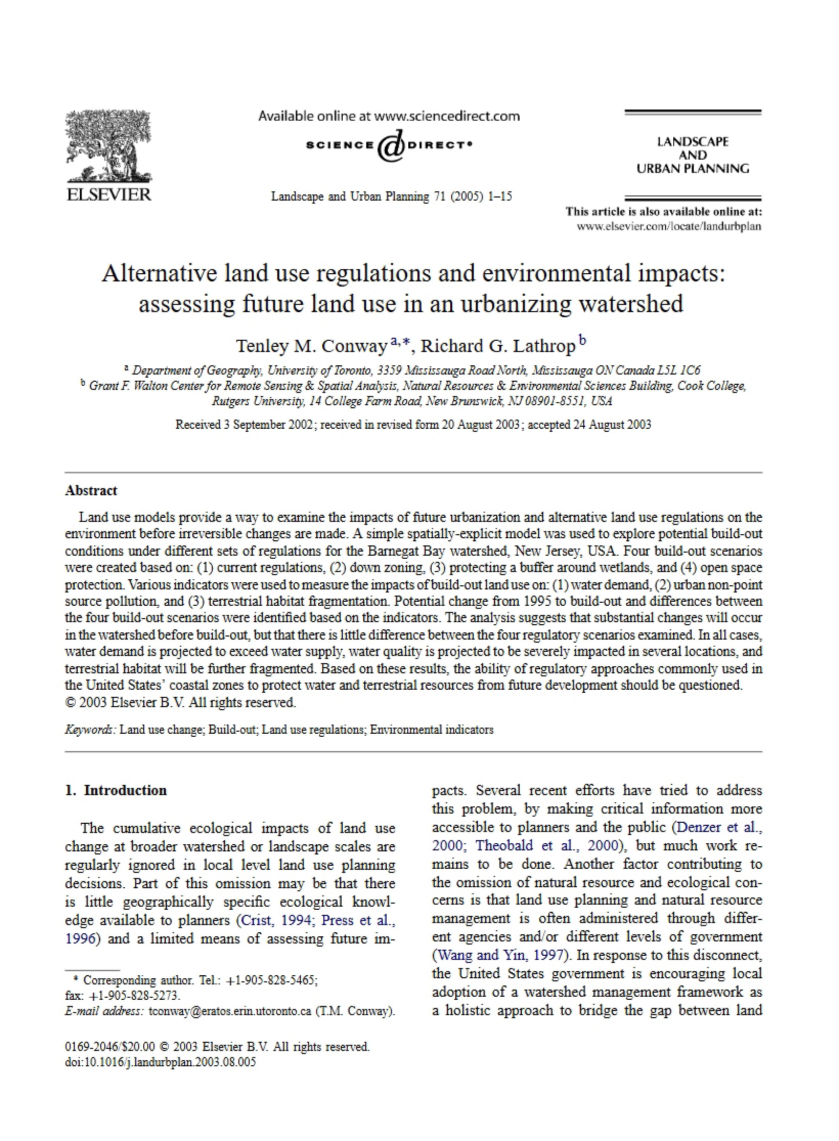 Env. Impacts and Alternative Land Use Regs