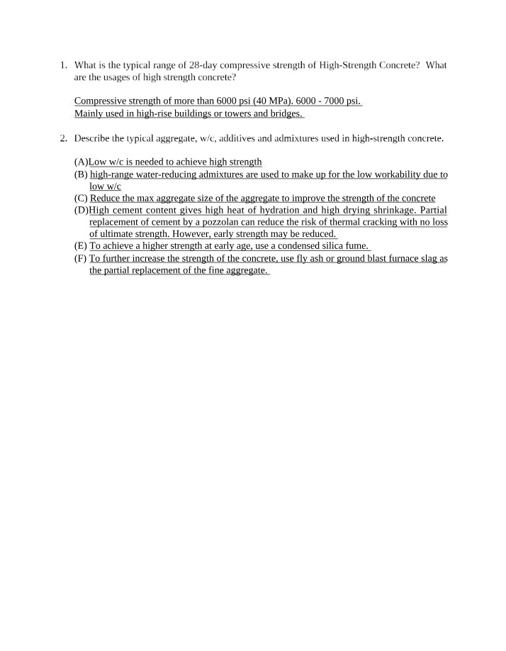 Compressive Strength Range of High-Strength Concrete