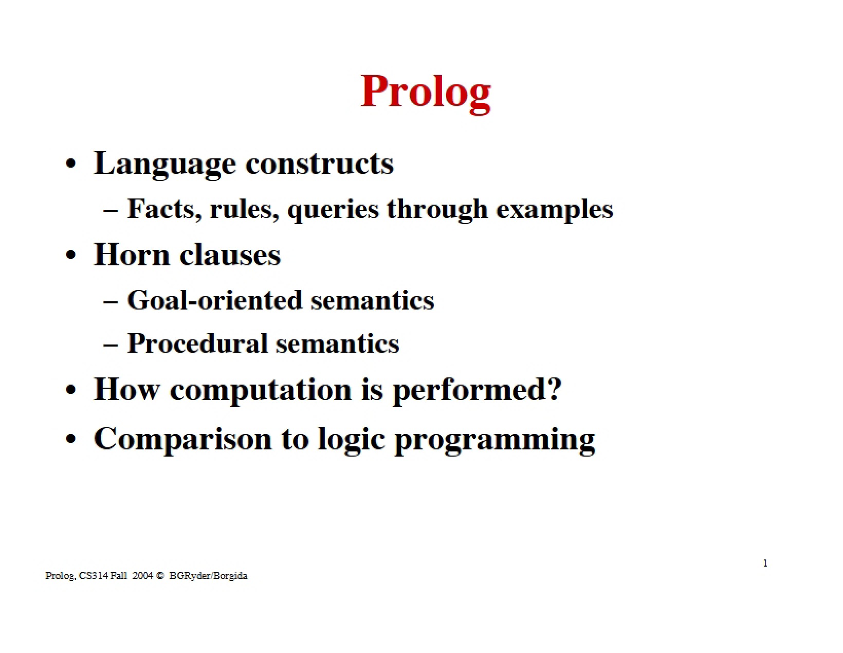 Prolog Overview