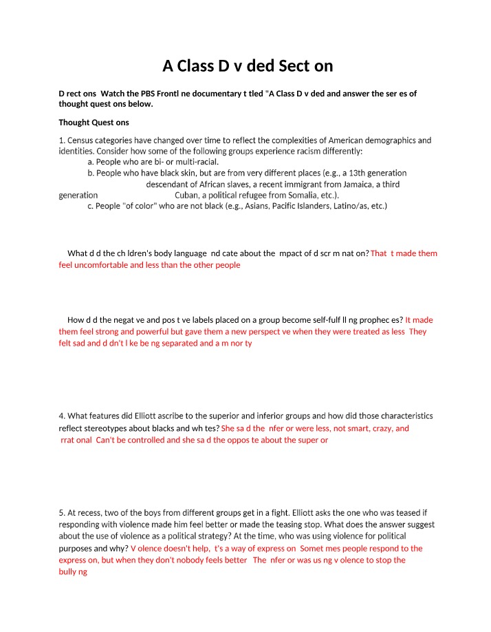 A Class Divided - Section Notes