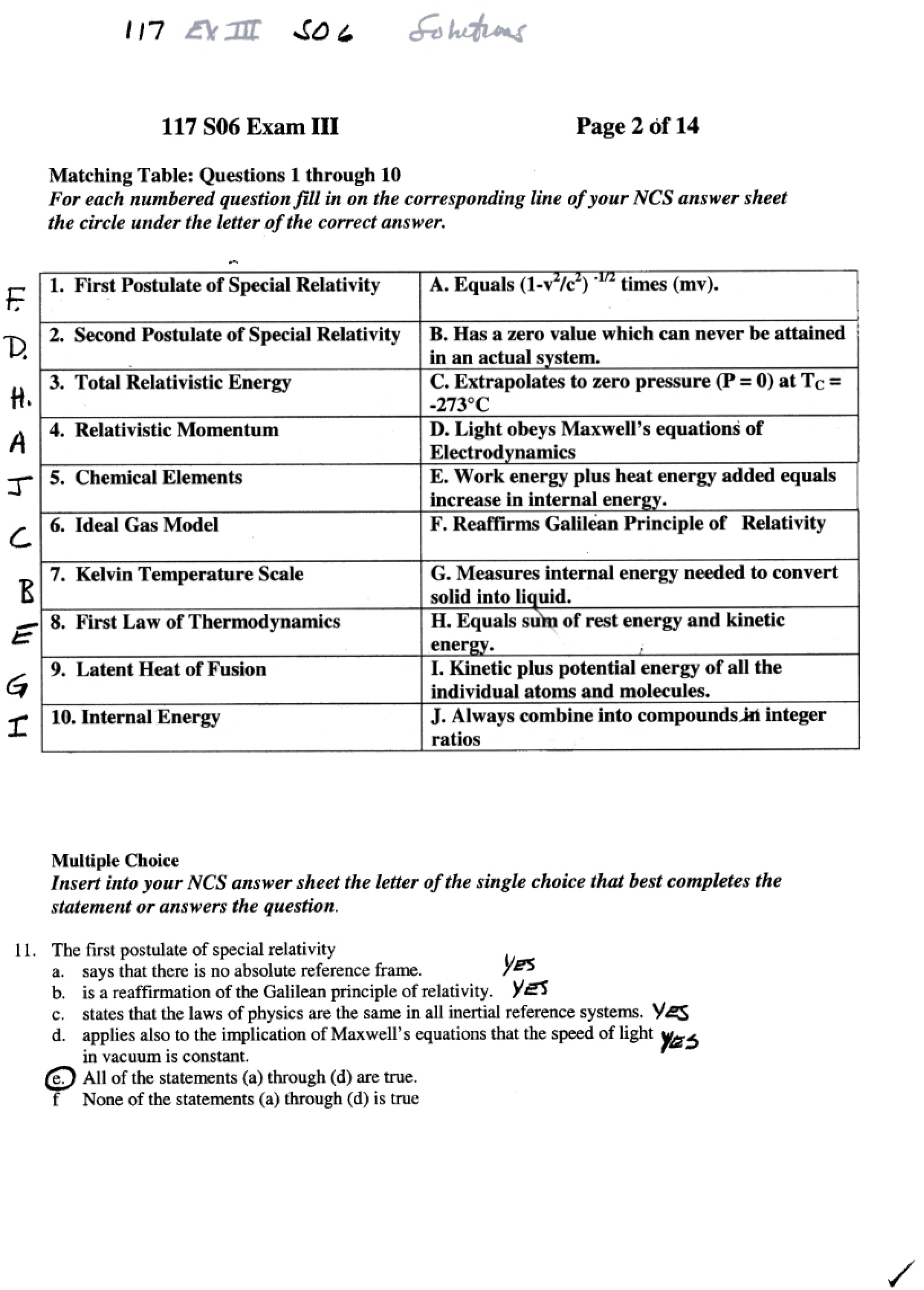 Solutions for Exam 3