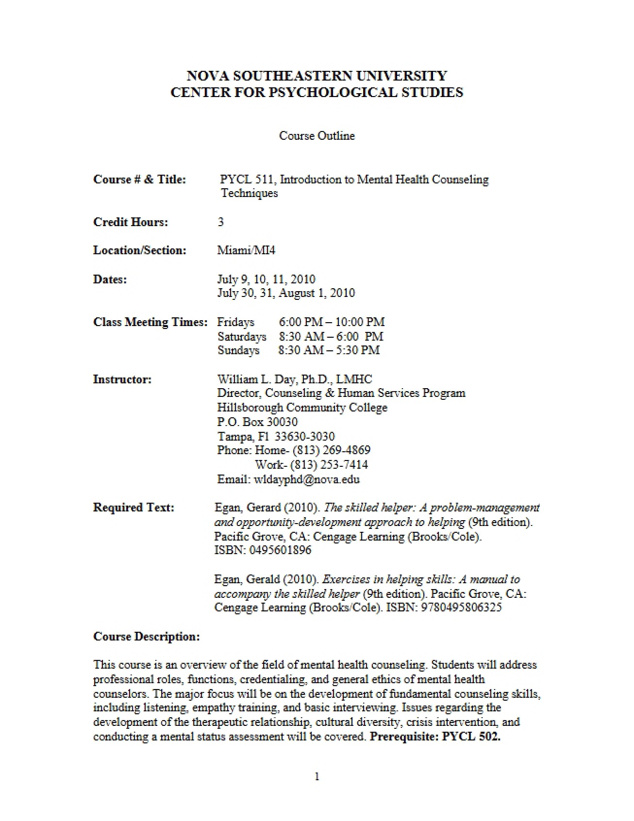Syllabus Mental Health Counseling Intro