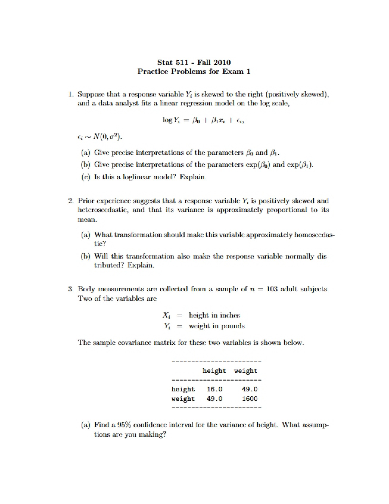 Exam One Practice Problems
