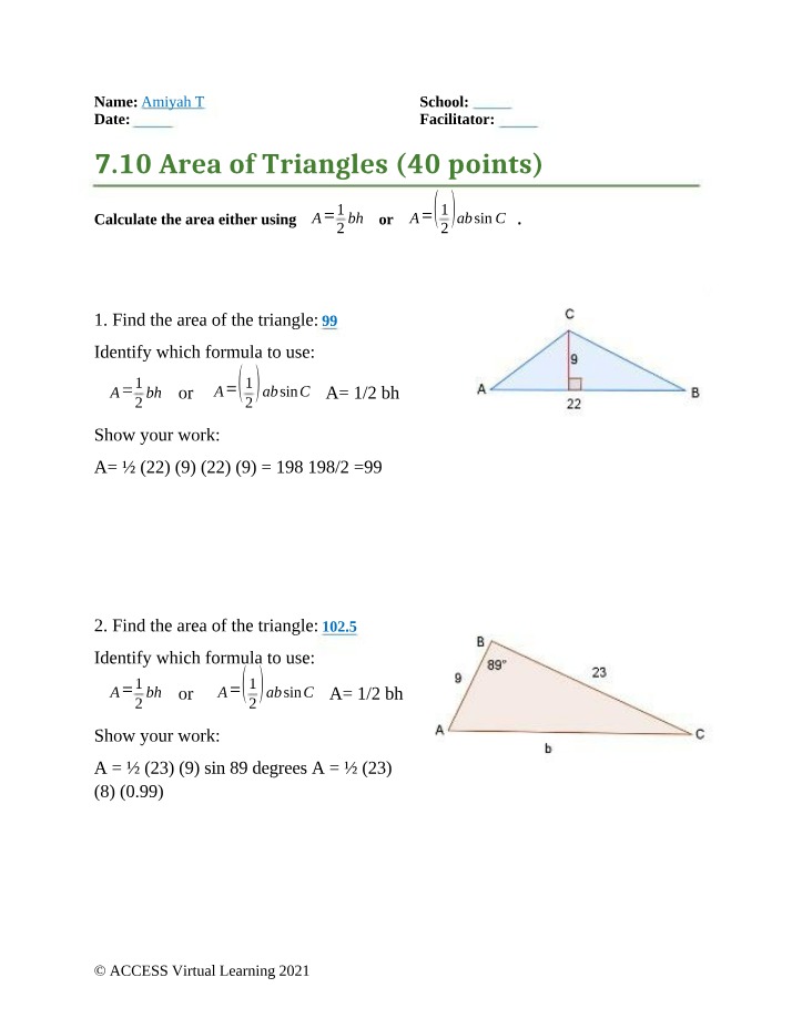Area of Triangles - 7.10