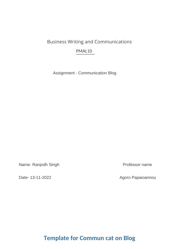 Business Strategy - Communication Blog Assignment