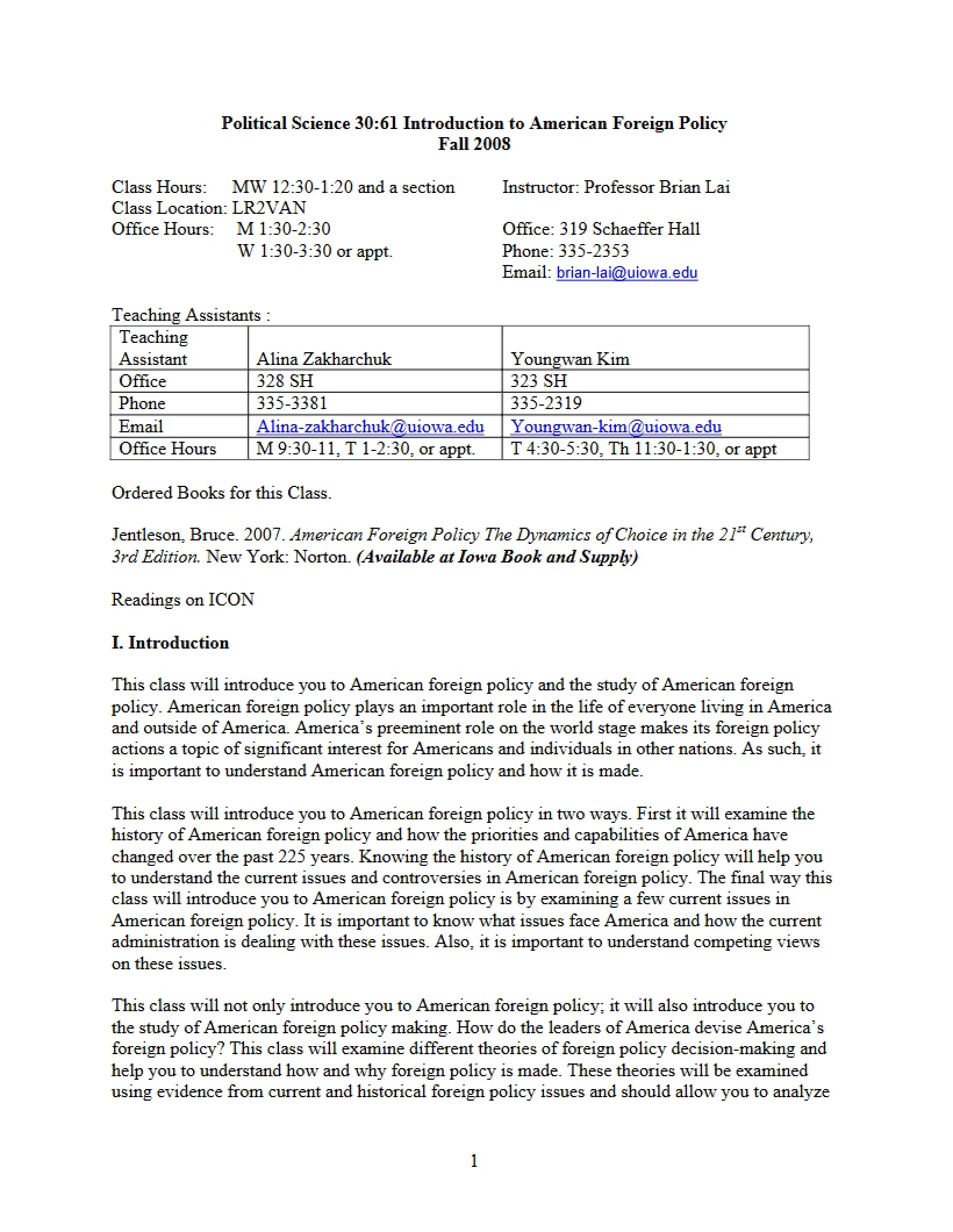 Fall 2008 US Foreign Policy Intro