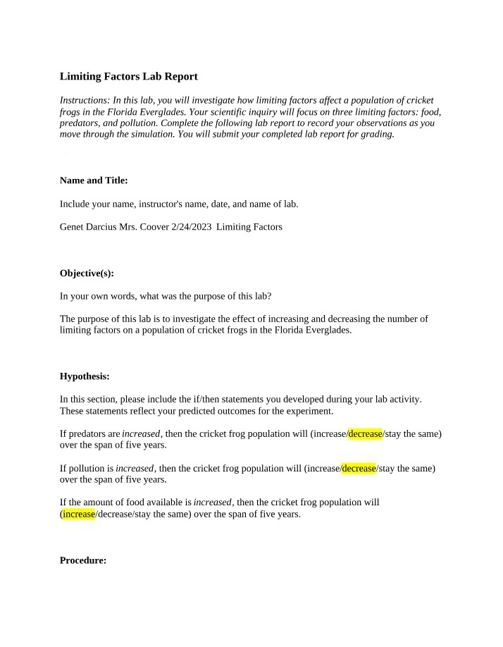 Lab Report on Factors