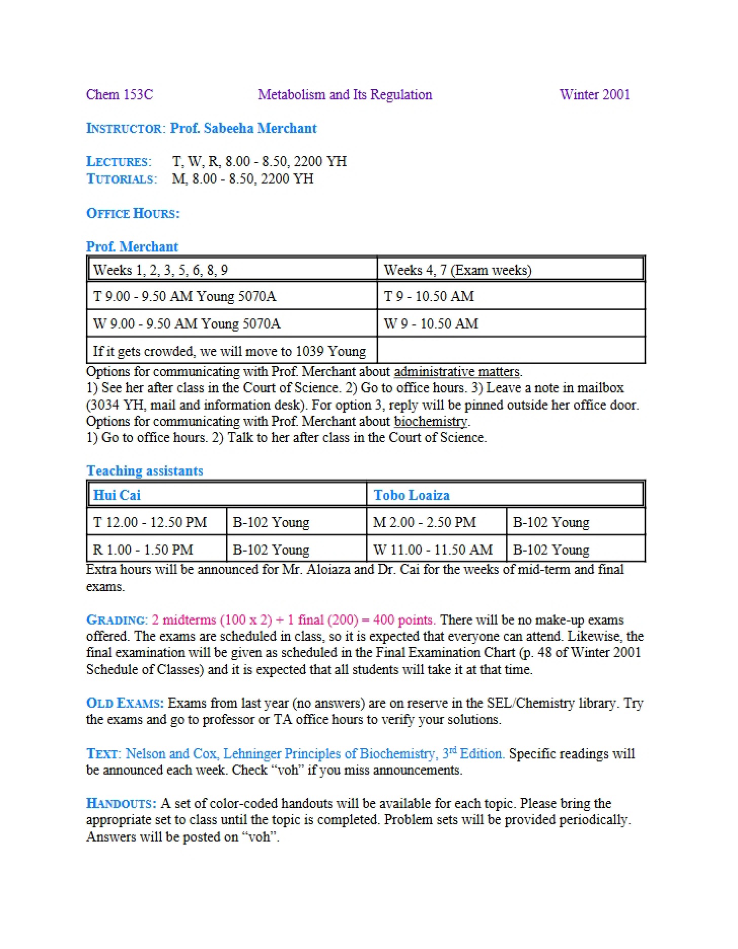 Class Outline