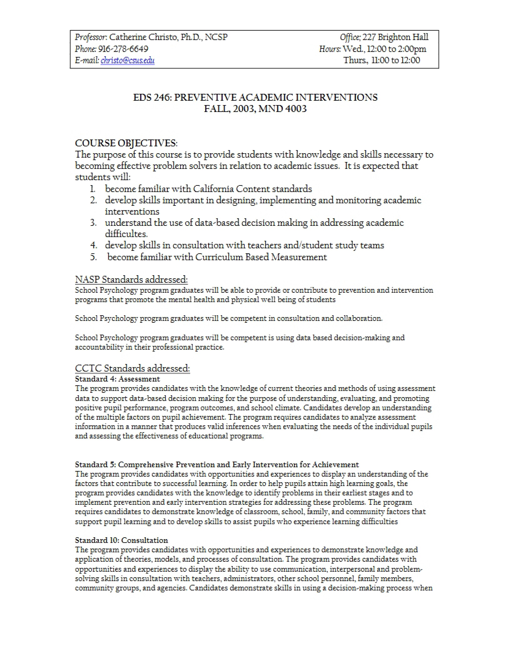 Preventive Academic Intervention Syllabus