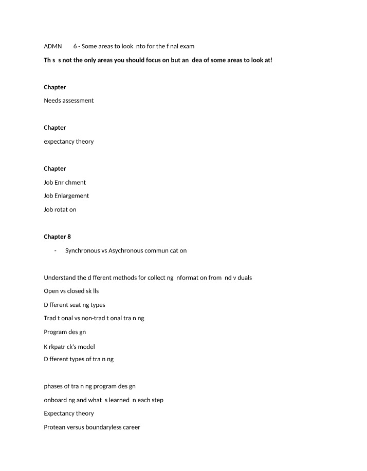 ADMN 2926 Final Exam - Focus Areas