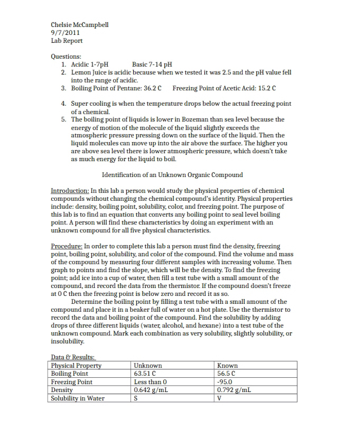 First Laboratory Report