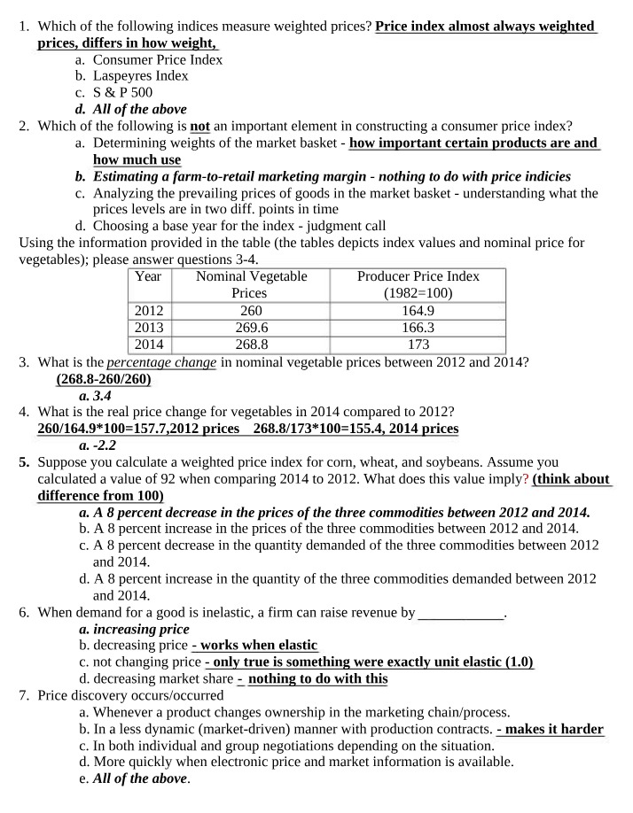 AREC 310 Midterm Cheat Sheet