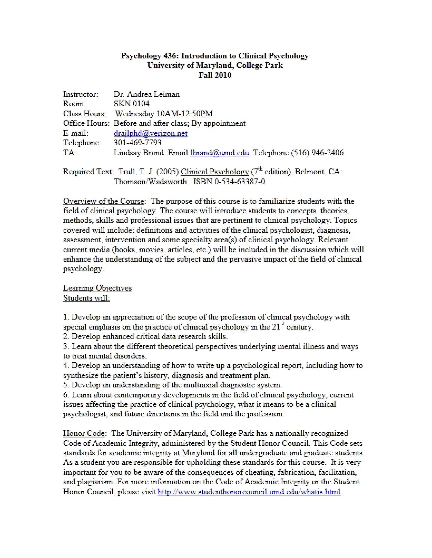 Clinical Psychology Syllabus