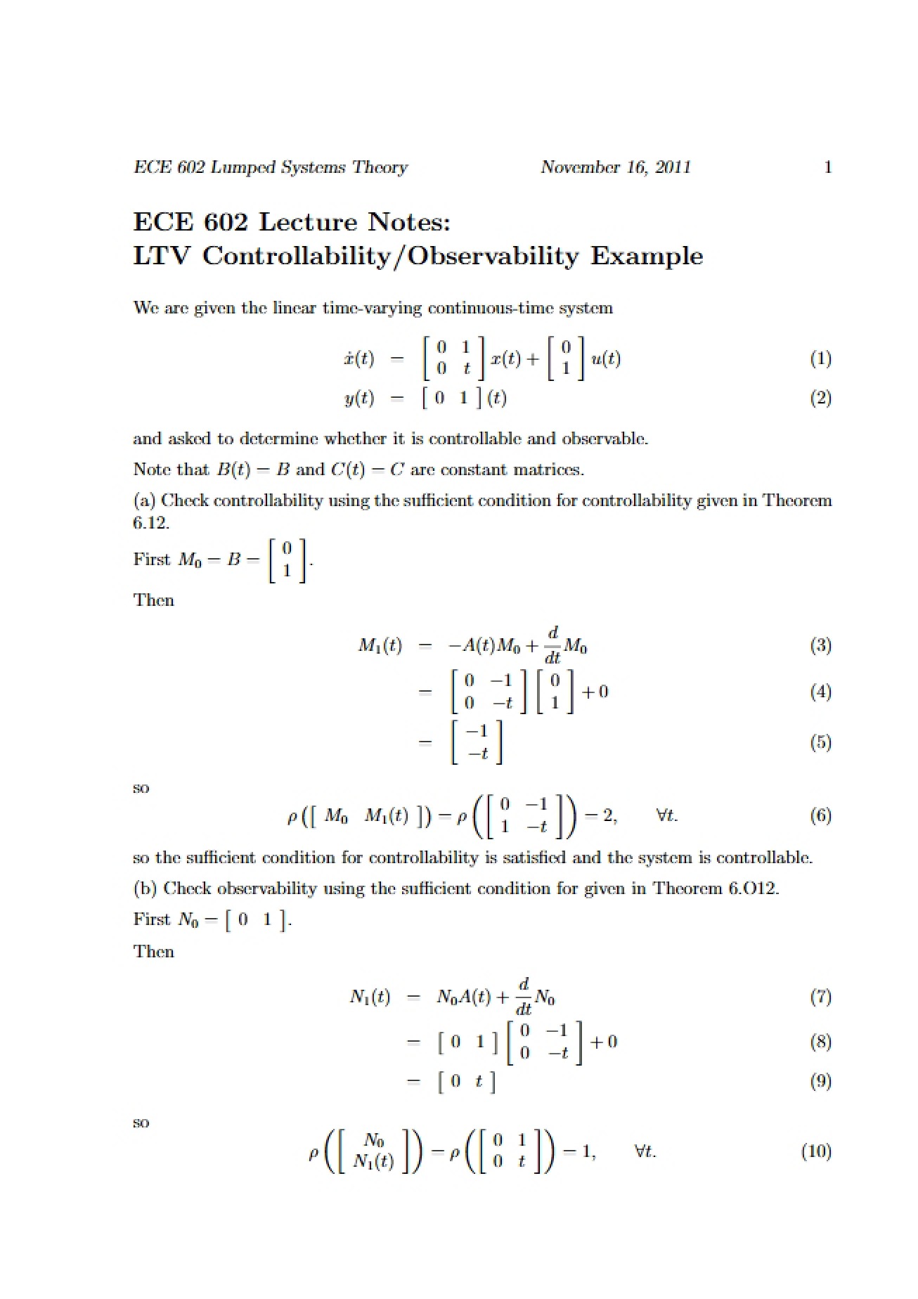 LTV Observability and Controllability Example